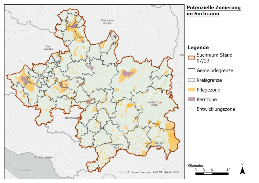 Karte der Region Allgäu-Oberschwaben mit möglicher Lage von Zonen